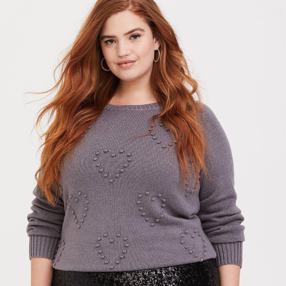 Torrid Grey Rib Textured Heart Raglan Sweater 4x